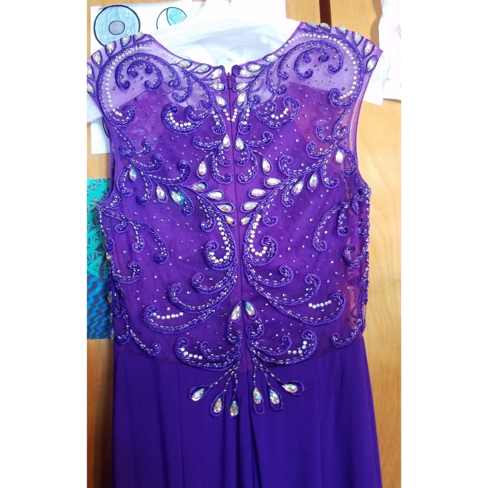 Trendy Princess Junior Purple Beaded Long Prom Gown SREAL118 main image 0